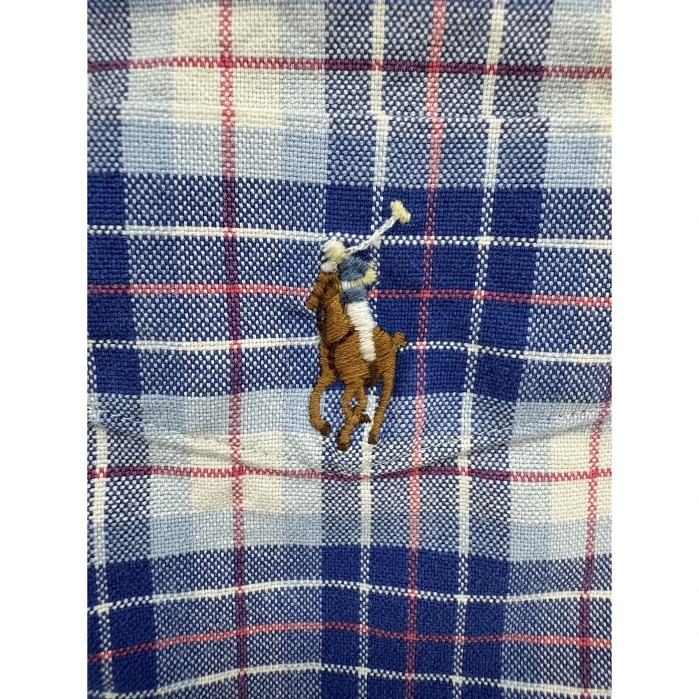 Polo Ralph Lauren Men's Button Down Blue Checkered Dress Shirt Size M‎ Slim Fit